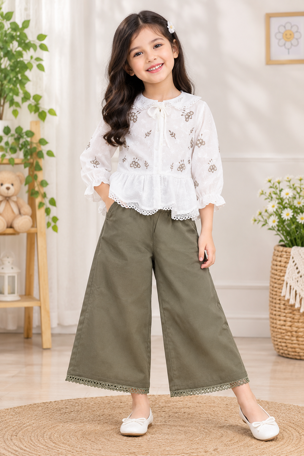 Floral Lace Peplum Co-Ord Set For girls 1