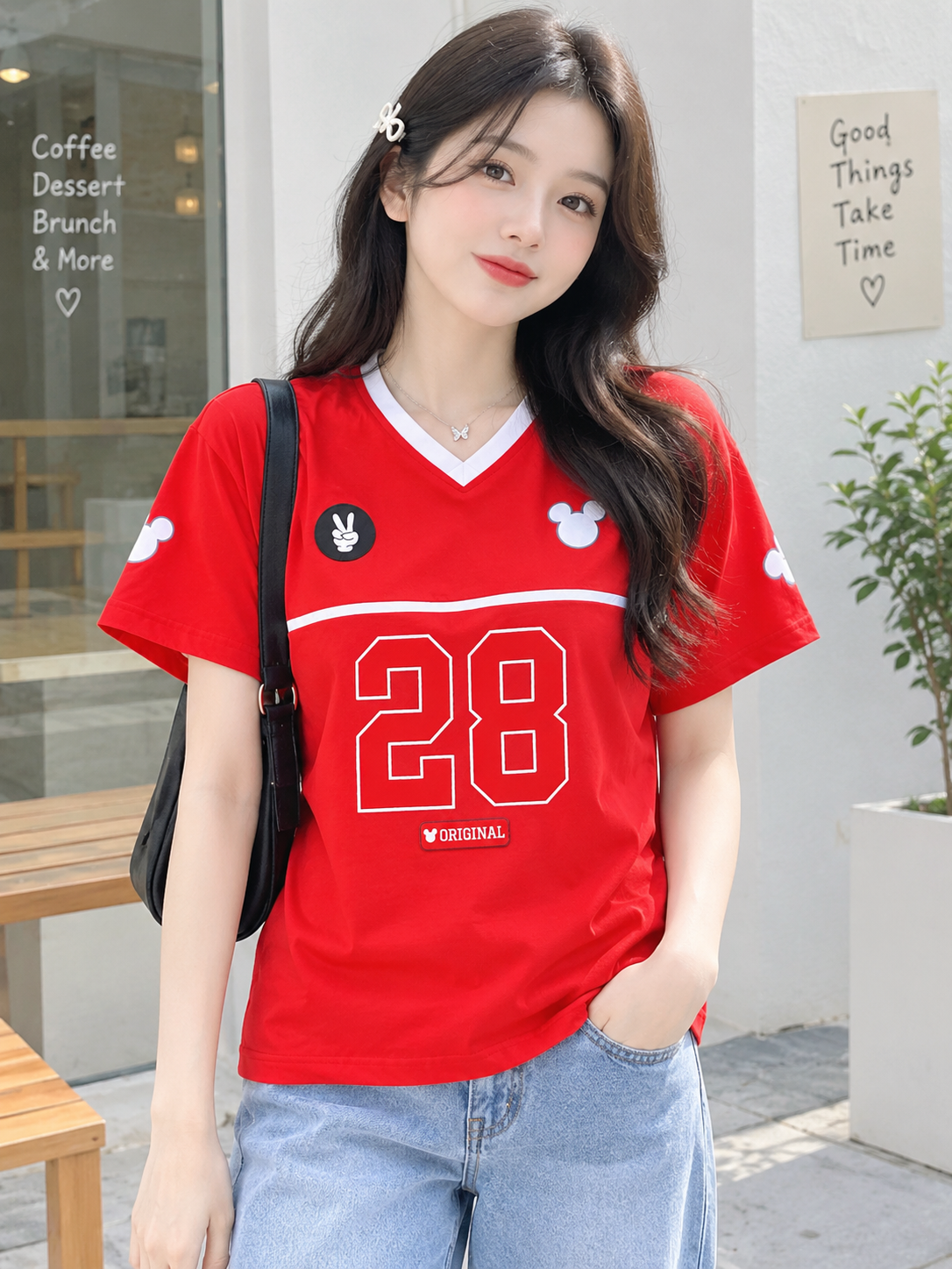 Mickey Graphic V-Neck T-Shirt