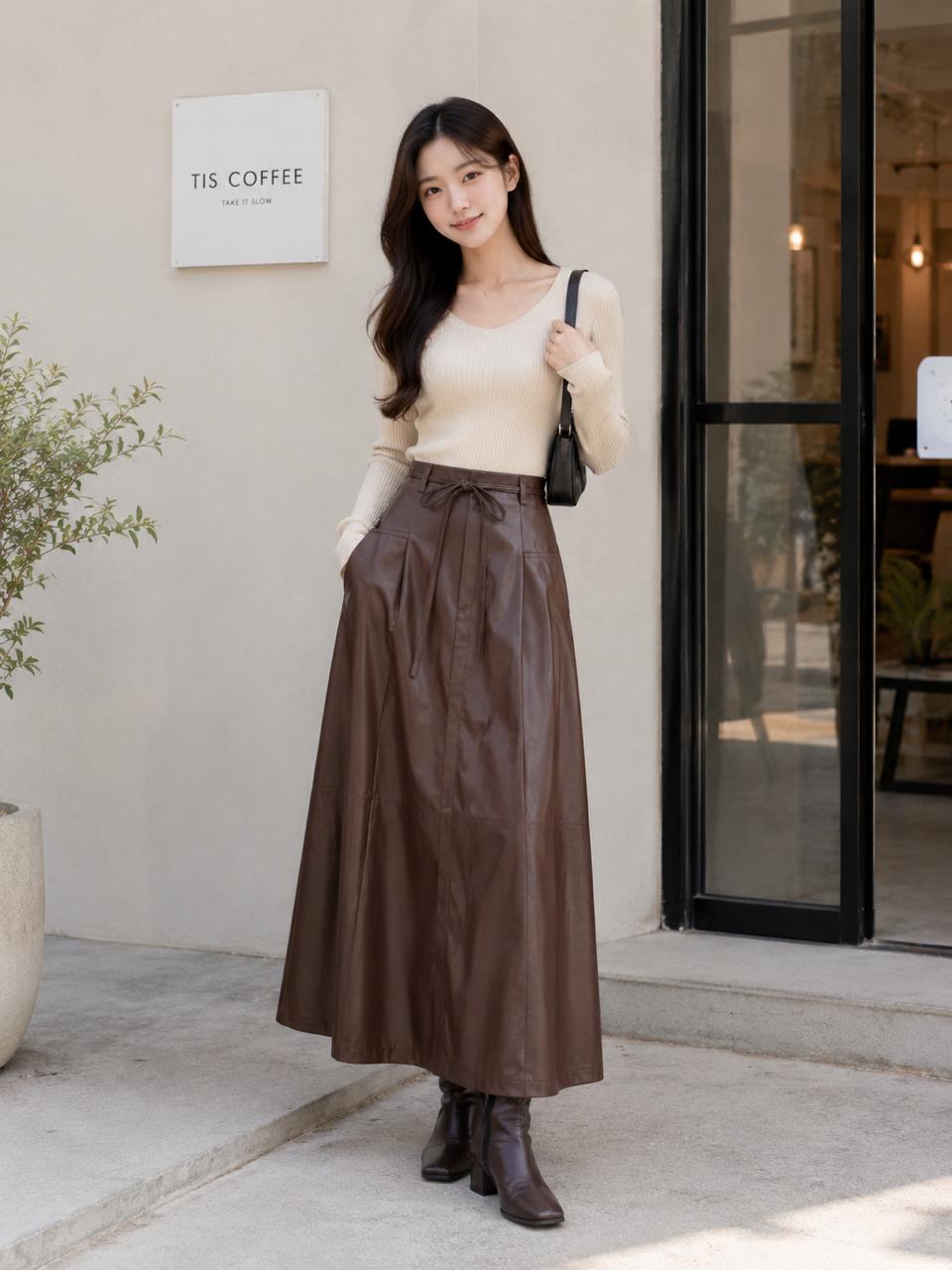 Luna Faux Leather A-Line Midi Skirt