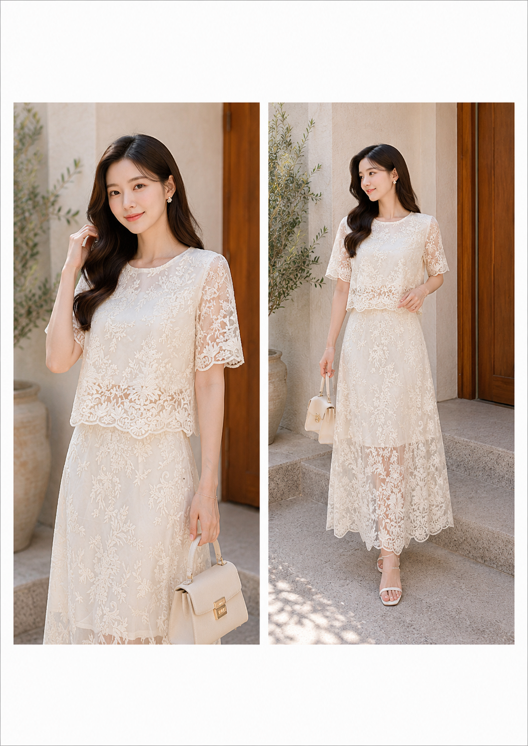 Ivory Blossom Lace Two-Piece Maxi Set