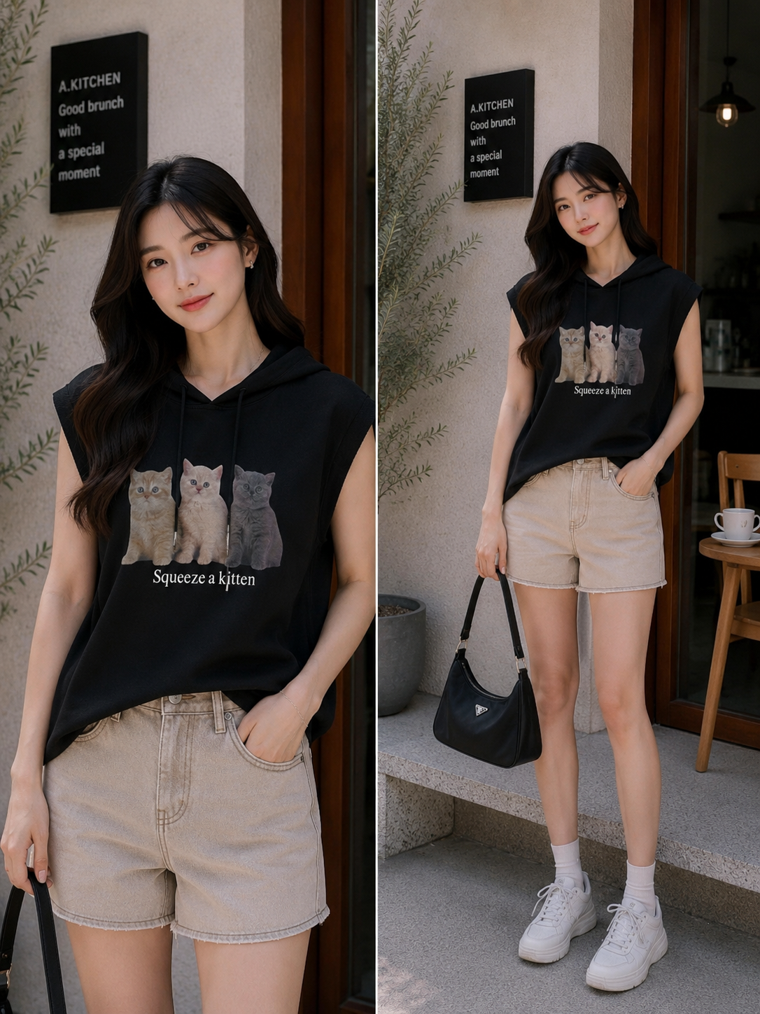 Kitten Graphic Sleeveless Hoodie