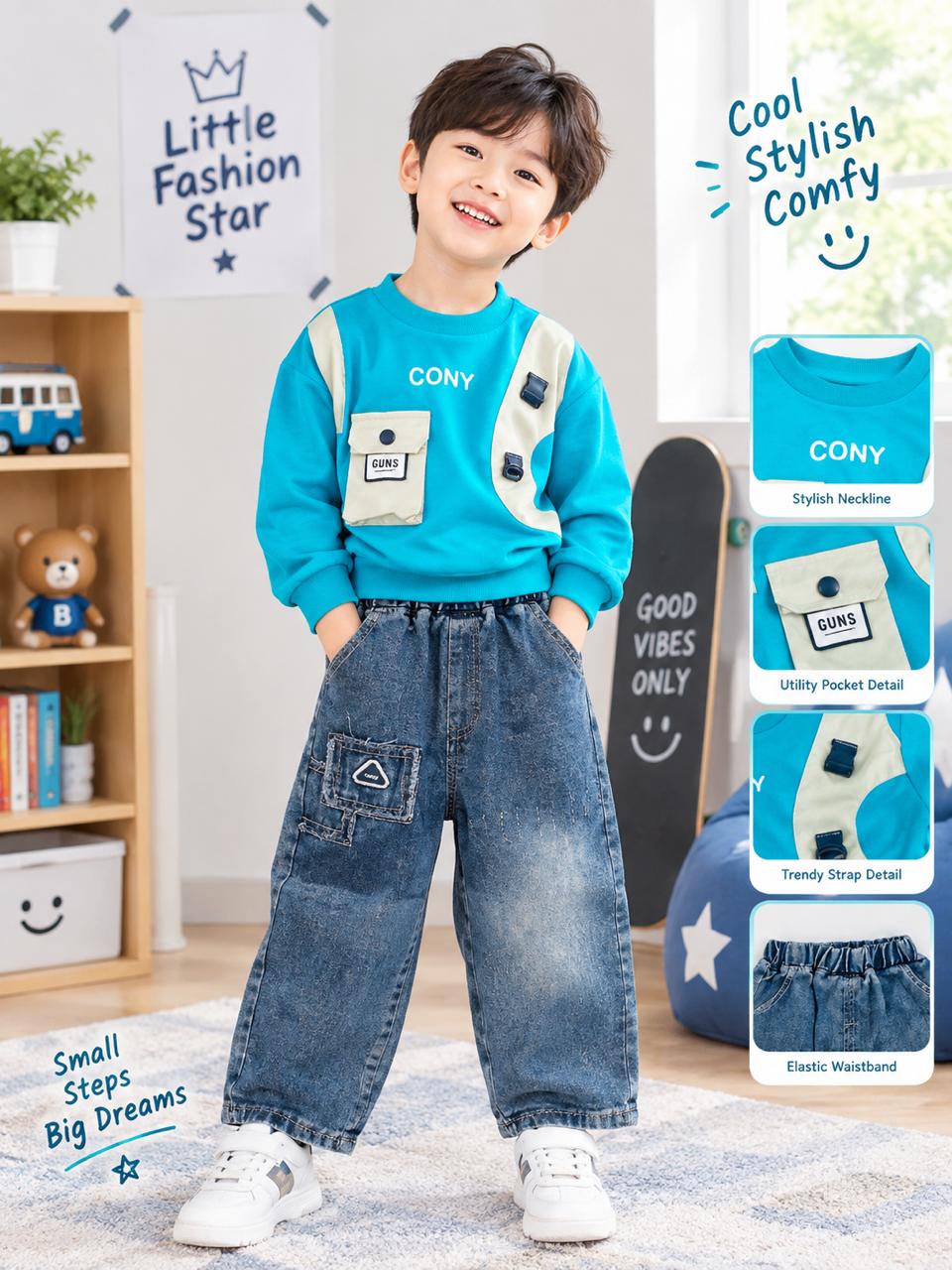 Little Explorer Utility Sweatshirt & Denim Set
