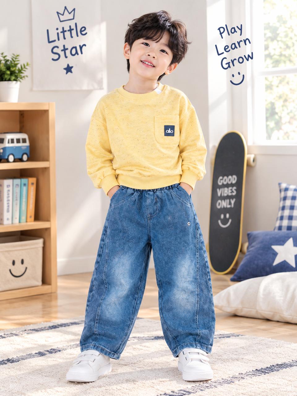 Sunny Pocket Sweatshirt & Relaxed Denim Set