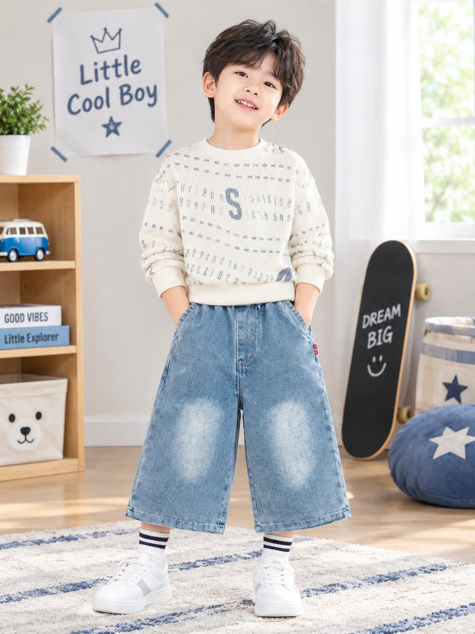 Little Explorer Letter Print Denim Set