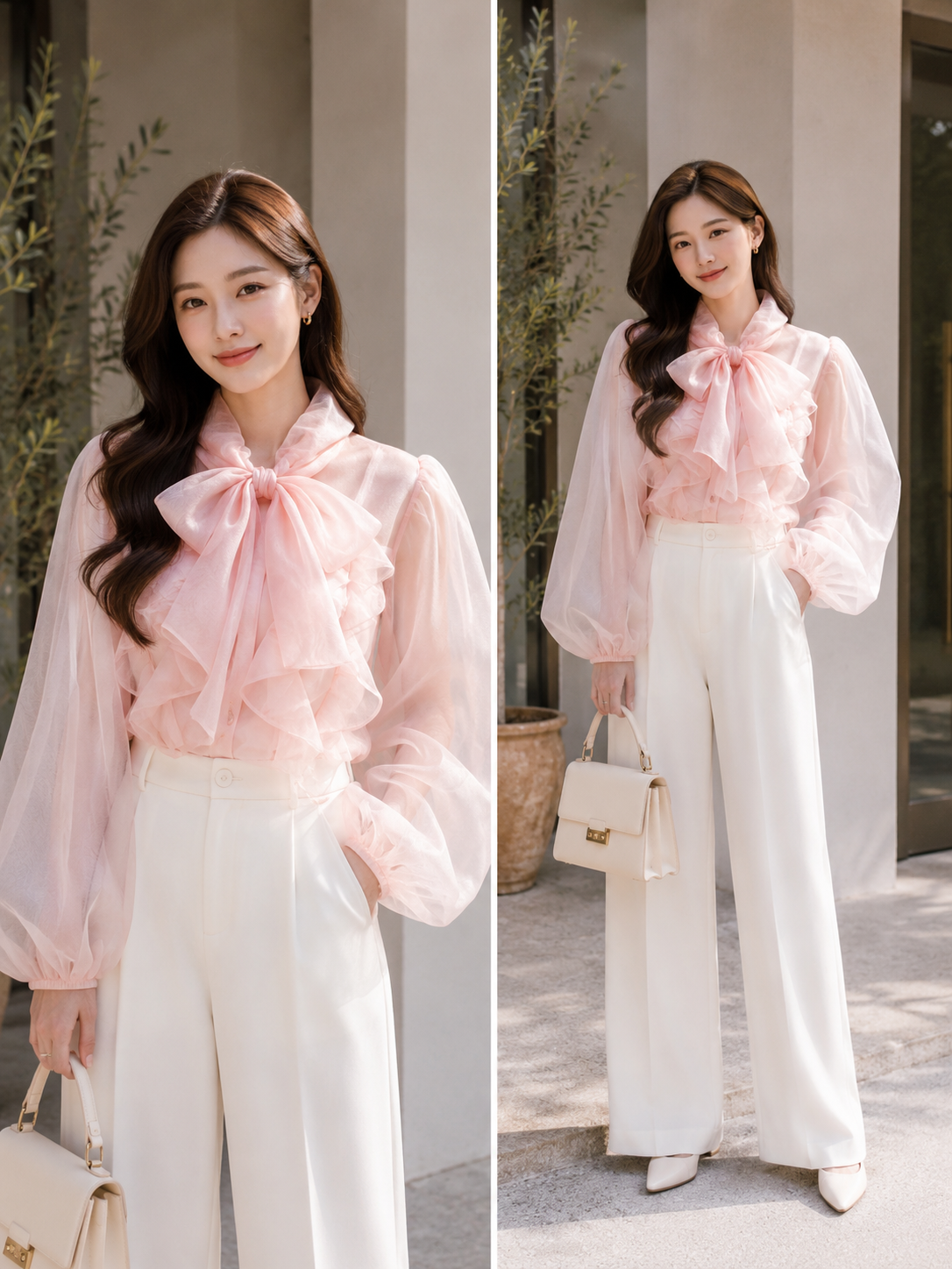 Rosé Ruffle Sheer Bow Top