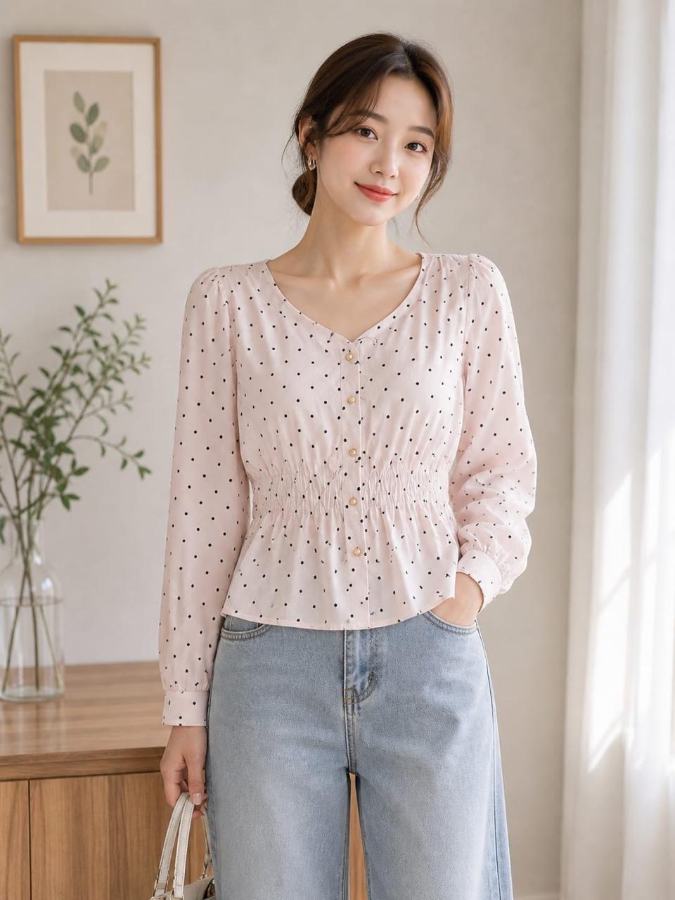 Polka Dot Smocked Peplum Top55