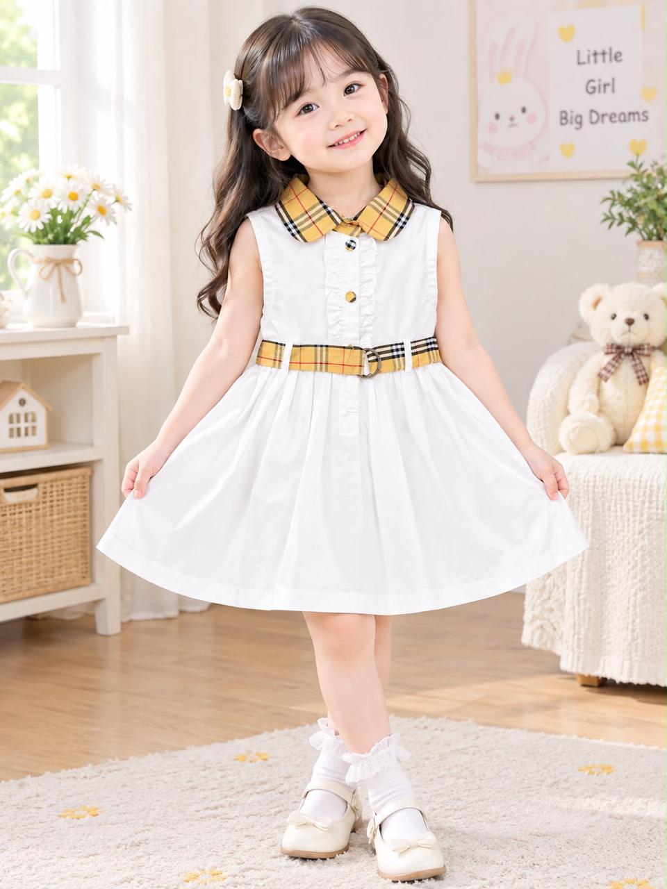 Elegant Plaid Collar Pleated Girls’ Dress