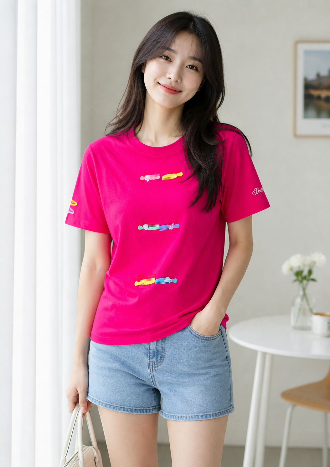 Colorful Comb Print Casual T-Shirt