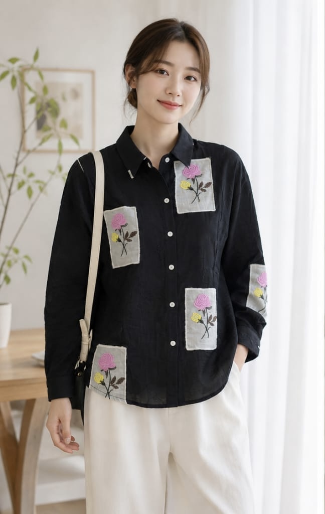 Floral Patch Embroidered Casual Shirt