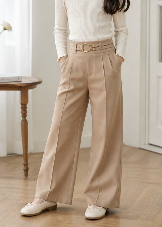Chic Belted Wide-Leg Kids Pants For girl 2