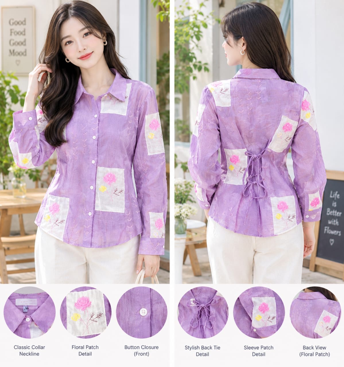Elegant Floral Patchwork Button-Front Blouse